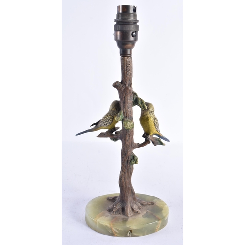 234 - A LATE 19TH CENTURY AUSTRIAN COLD PAINTED BUDGIE LAMP. 32 cm high.