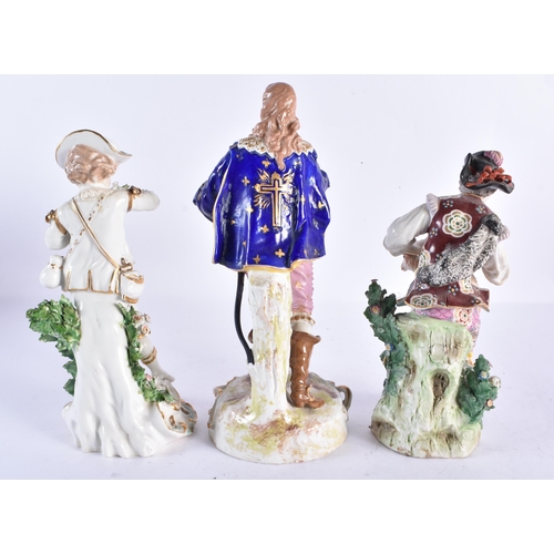 256 - A 19TH CENTURY DERBY PORCELAIN FIGURE OF A MALE together with two other 19th century porcelain figur... 