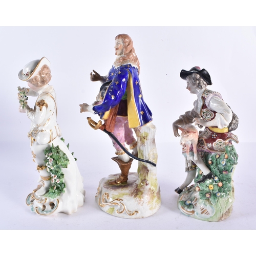 256 - A 19TH CENTURY DERBY PORCELAIN FIGURE OF A MALE together with two other 19th century porcelain figur... 