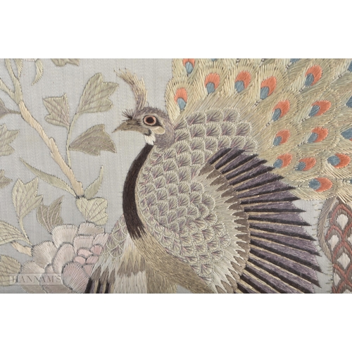 25B - A FINE 19TH CENTURY CHINESE SILK EMBROIDERED BIRD PANEL Qing. 58 x 44 cm