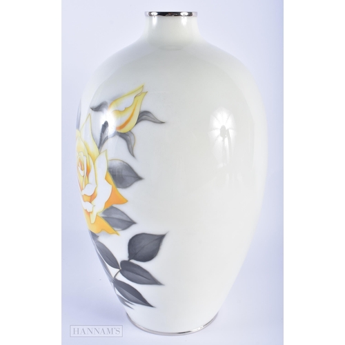 25C - A LARGE EARLY 20TH CENTURY JAPANESE CLOISONN ENAMEL OVOID VASE decorated with flowers. 38 x 24 cm