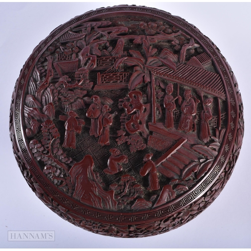 25E - A LARGE 19TH CENTURY CHINESE CARVED CINNABAR LACQUER BOX AND COVER Qing, decorated with figures and ... 