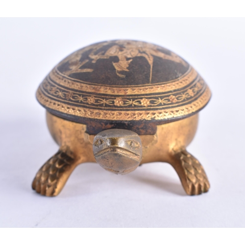 260 - A CHARMING EARLY 20TH CENTURY TOLEDO DAMASCENED TORTOISE BELL. 12 cm wide.