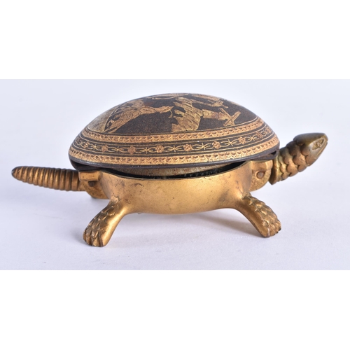 260 - A CHARMING EARLY 20TH CENTURY TOLEDO DAMASCENED TORTOISE BELL. 12 cm wide.