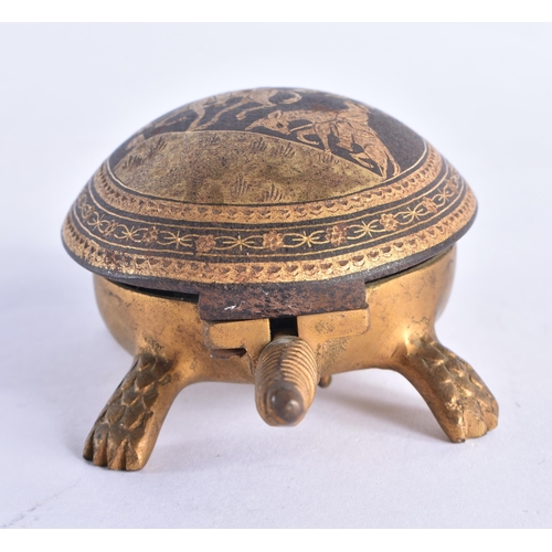 260 - A CHARMING EARLY 20TH CENTURY TOLEDO DAMASCENED TORTOISE BELL. 12 cm wide.