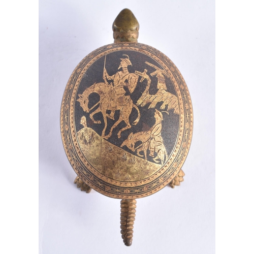 260 - A CHARMING EARLY 20TH CENTURY TOLEDO DAMASCENED TORTOISE BELL. 12 cm wide.