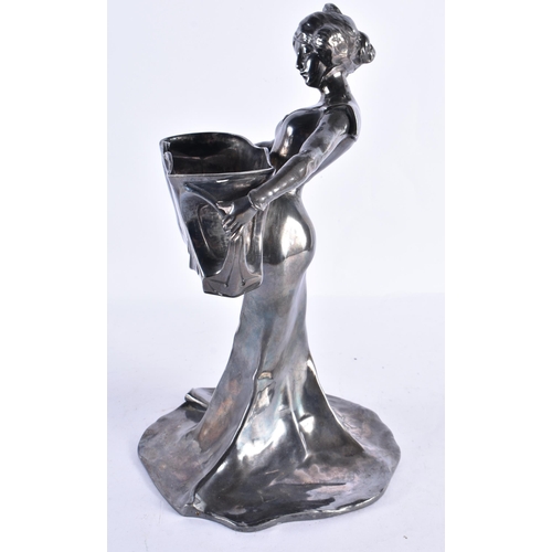 295 - AN ART NOUVEAU FRENCH PEWTER TWIN HANDLED PEWTER FIGURAL VASE. 34 cm x 18 cm.