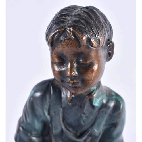 299 - A CONTEMPORARY COLD PAINTED BRONZE FIGURE OF A BOY modelled with puppies. 24 cm high.