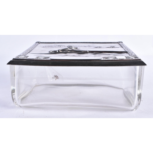 300 - AN UNUSUAL ART DECO WMF SILVER PLATED CUT GLASS CASKET decorated in relief with a man rowing. 15 cm ... 