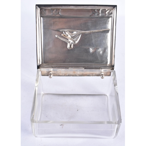 300 - AN UNUSUAL ART DECO WMF SILVER PLATED CUT GLASS CASKET decorated in relief with a man rowing. 15 cm ... 