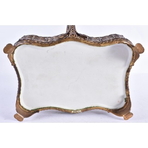 301 - AN EARLY 20TH CENTURY CONTINENTAL PORCELAIN BOX AND COVER with gilt mounts. 21 cm x 30 cm inc handle... 