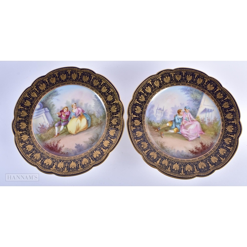 30C - A GOOD LATE 19TH CENTURY FRENCH SEVRES PORCELAIN DESSERT SERVICE painted with figures on a rich blue... 