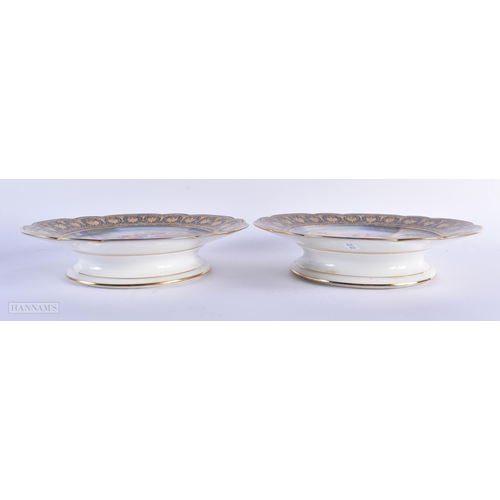 30C - A GOOD LATE 19TH CENTURY FRENCH SEVRES PORCELAIN DESSERT SERVICE painted with figures on a rich blue... 