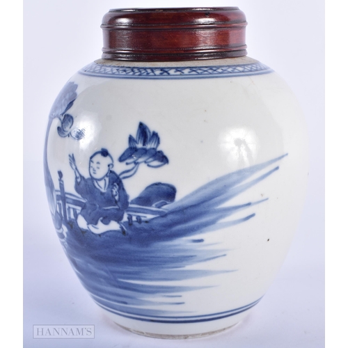 30D - A 19TH CENTURY CHINESE BLUE AND WHTIE PORCELAIN GINGER JAR AND COVER Late Qing. 14 x 13cm