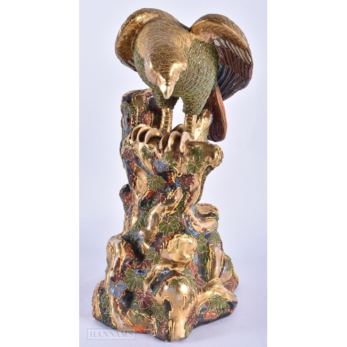 30E - A LARGE LATE 19TH CENTURY JAPANESE MEIJI PERIOD SATSUMA FIGURAL GROUP modelled as a bird upon a rock... 