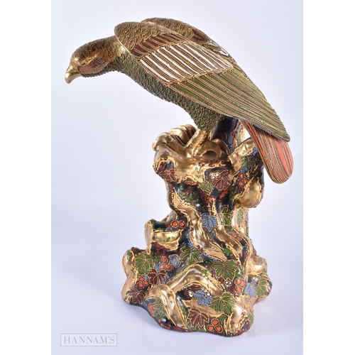 30E - A LARGE LATE 19TH CENTURY JAPANESE MEIJI PERIOD SATSUMA FIGURAL GROUP modelled as a bird upon a rock... 