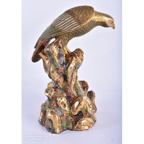 30E - A LARGE LATE 19TH CENTURY JAPANESE MEIJI PERIOD SATSUMA FIGURAL GROUP modelled as a bird upon a rock... 