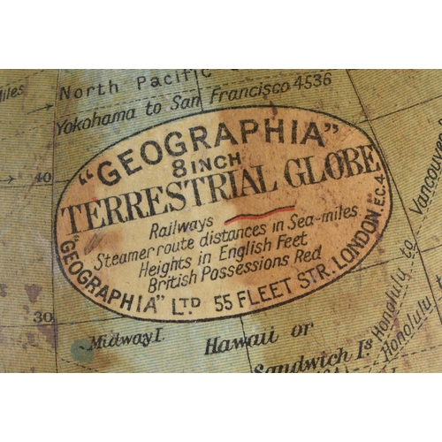 350 - A GEOGRAPHIA 8INCH TERRESTRIAL GLOBE. 40 cm high.