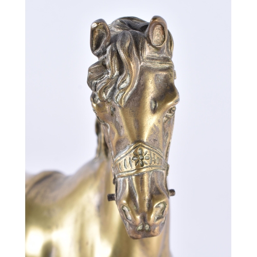 356 - A 19TH CENTURY EUROPEAN BRONZE FIGURE OF A REARING HORSE After the Antiquity, perhaps after a model ... 