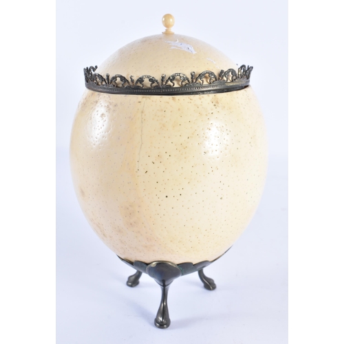 35 - A VICTORIAN OSTRICH EGG BOX AND COVER. 20 cm x 12 cm.