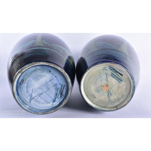 35B - A FINE AND RARE PAIR OF MOORCROFT MOONLIT BLUE VASES C1930 of unusually large scale. 32 x 22 cm  (2)