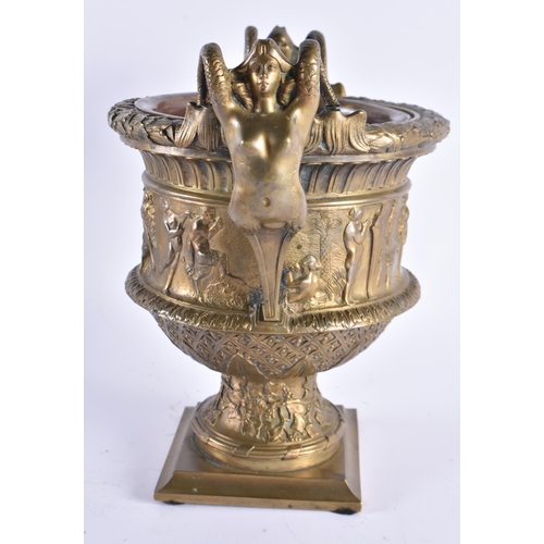 370 - AN UNUSUAL MID 19TH CENTURY EUROPEAN GRAND TOUR BRONZE VASE formed with caryatid maidens and decorat... 