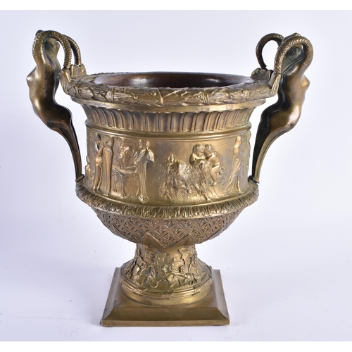 370 - AN UNUSUAL MID 19TH CENTURY EUROPEAN GRAND TOUR BRONZE VASE formed with caryatid maidens and decorat... 