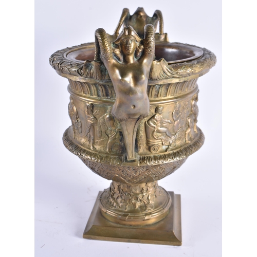 370 - AN UNUSUAL MID 19TH CENTURY EUROPEAN GRAND TOUR BRONZE VASE formed with caryatid maidens and decorat... 