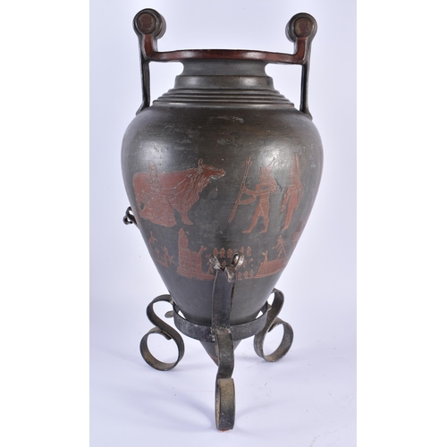 371 - A RARE 19TH CENTURY CONTINENTAL TWIN HANDLED GRAND TOUR AMPHORA VASE After the Antiquity, decorated ... 