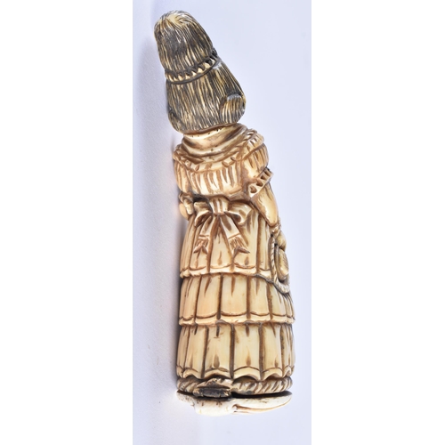 376 - A VERY RARE VICTORIAN MARITIME CARVED SAILORS WHALE TOOTH SNUFF BOX formed as a figure wearing a cri... 