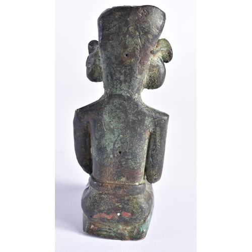 387 - AN UNUSUAL 19TH CENTURY SOUTH EAST ASIAN OR AFRICAN BRONZE BUDDHA modelled as a female with exposed ... 