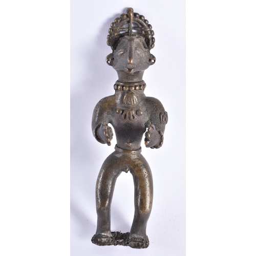 388 - A 19TH CENTURY AFRICAN TRIBAL BRONZE FIGURE OF A MALE. 15.5 cm high.