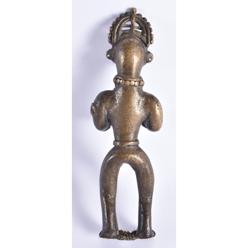 388 - A 19TH CENTURY AFRICAN TRIBAL BRONZE FIGURE OF A MALE. 15.5 cm high.