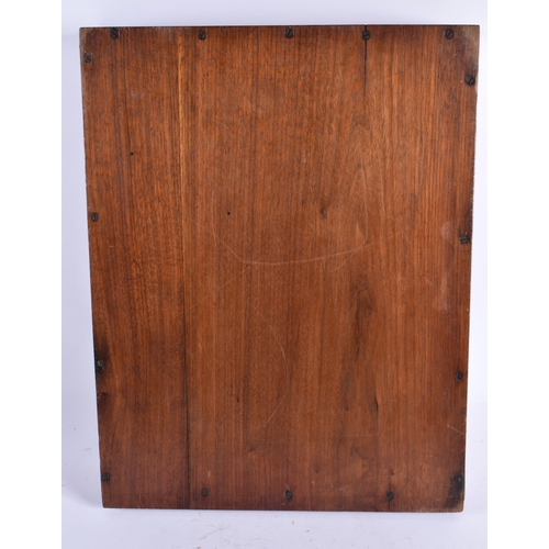 405 - A CHARMING ANTIQUE MILITARY MAHOGANY FOLDING CAMPAIGN MIRROR. 38 cm x 28 cm.