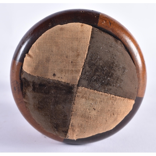 408 - AN ANTIQUE TREEN LIGNUM VITAE CARVED WOOD PIN CUSHION. 18 cm high.