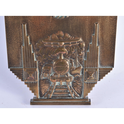 410 - A FINE ART DECO BRITISH RAILWAY LOCOMOTIVE BRONZE PRESENTATION PLAQUE C1934. 28 cm x 20 cm.