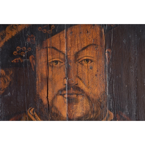 414 - A CHARMING LARGE LATE VICTORIAN/EDWARDIAN HENRY VIII PAINTED WOOD PUB SIGN. 92 cm x 62 cm.