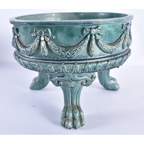 43 - A LARGE 19TH CENTURY TURQUOISE GLAZED POTTERY PLANTER. 21 cm x 27 cm.