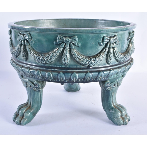 43 - A LARGE 19TH CENTURY TURQUOISE GLAZED POTTERY PLANTER. 21 cm x 27 cm.