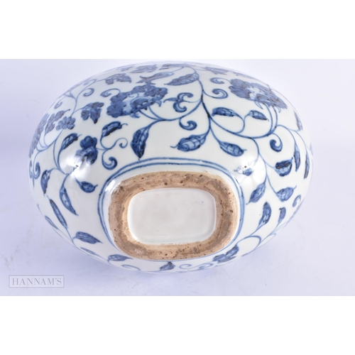 435 - A LARGE CHINESE BLUE AND WHITE PORCELAIN FLASK painted with flowers. 32 cm x 20 cm.