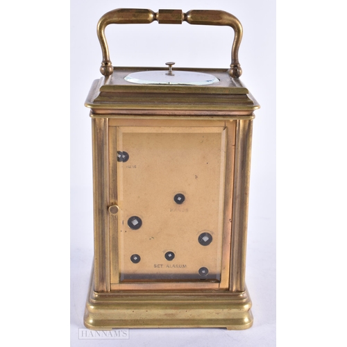 436 - A 19TH CENTURY FRENCH MULTI DIAL BRASS REPEATING CARRIAGE CLOCK with three silvered calender dials. ... 