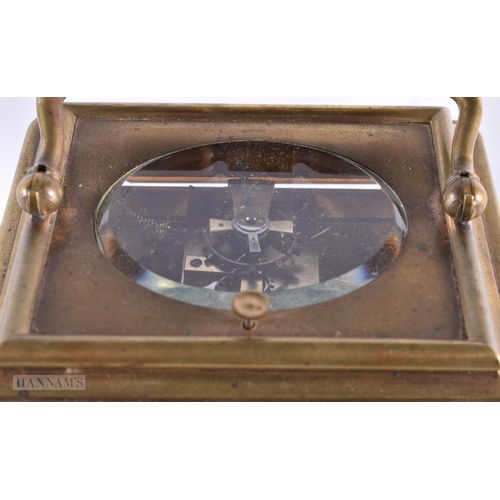 436 - A 19TH CENTURY FRENCH MULTI DIAL BRASS REPEATING CARRIAGE CLOCK with three silvered calender dials. ... 