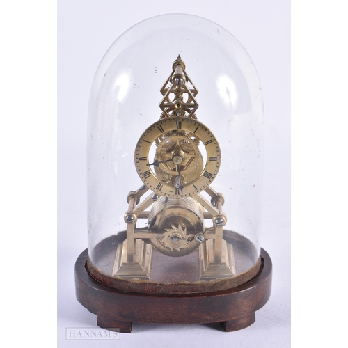 441 - A VERY RARE 19TH CENTURY MINIATURE SKELETON CLOCK within a glass dome. 19 cm high.