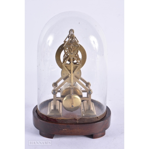 441 - A VERY RARE 19TH CENTURY MINIATURE SKELETON CLOCK within a glass dome. 19 cm high.