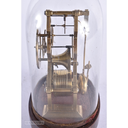 441 - A VERY RARE 19TH CENTURY MINIATURE SKELETON CLOCK within a glass dome. 19 cm high.