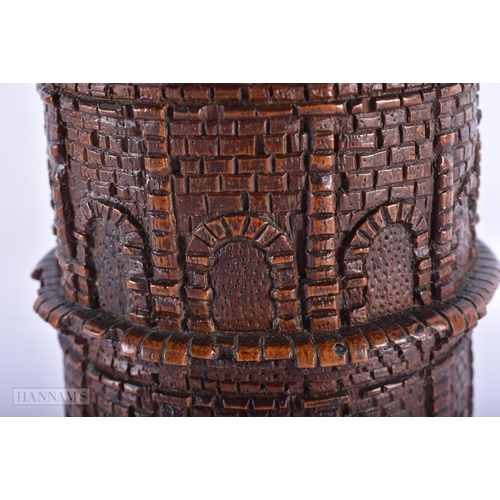 45A - A LOVELY EARLY 19TH CENTURY TREEN TOWER BOX AND COVER formed with a corinthian columned capped templ... 