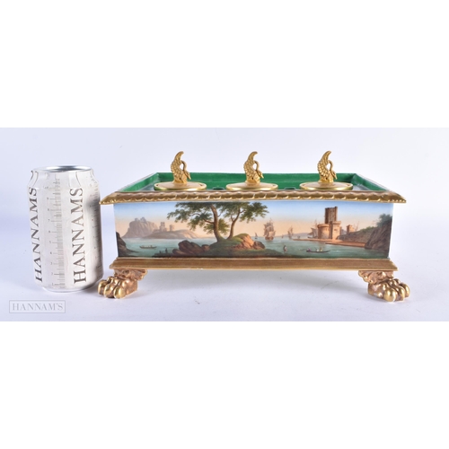 465 - A FINE LARGE EARLY 19TH CENTURY PARIS PORCELAIN DESK STAND beautifully painted with external maritim... 