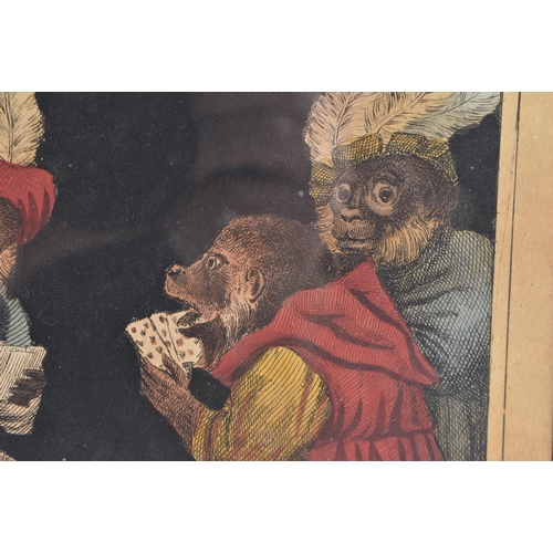 487 - AN EARLY 19TH CENTURY MONKEY ENGRAVING 'THE CARD PARTY' D Teniers. 38 cm x 34 cm.