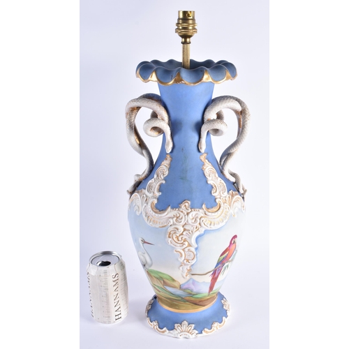 50 - A RARE 19TH CENTURY AUSTRIAN FISCHER & MEIG PIRKENHAMMER PORCELAIN VASE with serpent handles, painte... 