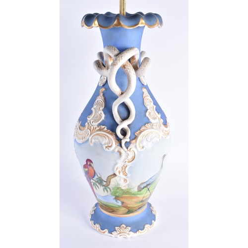 50 - A RARE 19TH CENTURY AUSTRIAN FISCHER & MEIG PIRKENHAMMER PORCELAIN VASE with serpent handles, painte... 